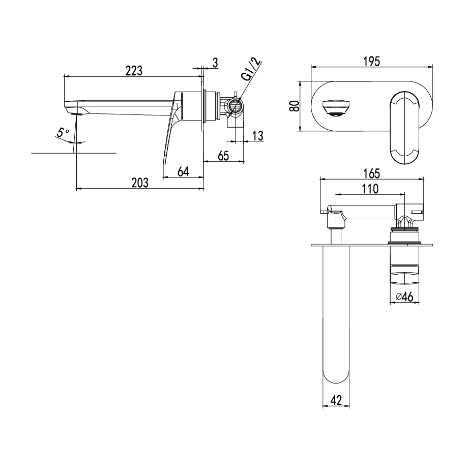 IKON SULU II LEAD FREE WALL BASIN MIXER TRIM KIT WITH ROUGH IN BODY 222MM MATTE BLACK