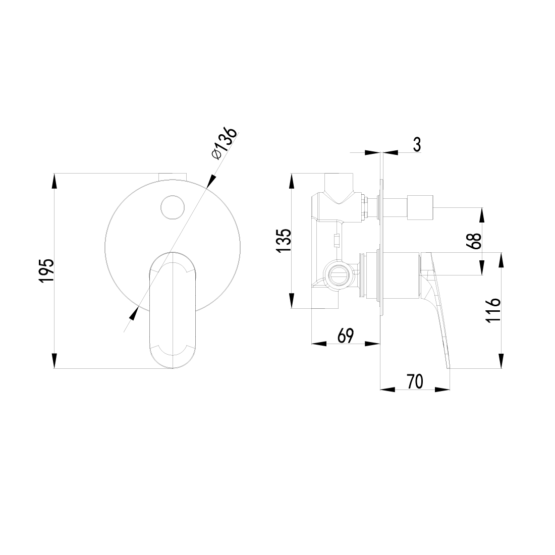 IKON SULU II LEAD FREE WALL DIVERTER MIXER TRIM KIT WITH ROUGH IN BODY 136MM MATTE BLACK