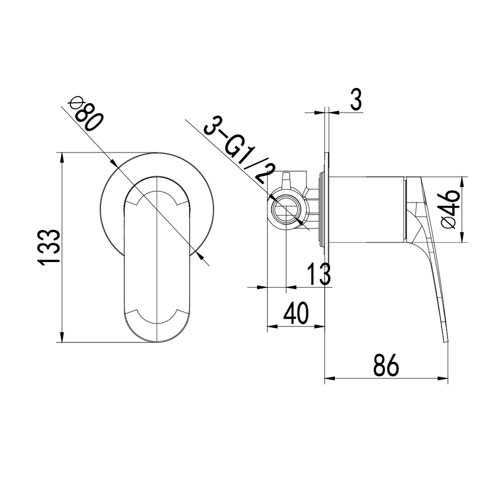 IKON SULU II WALL MIXER TRIM KIT WITH ROUGH IN BODY CHROME