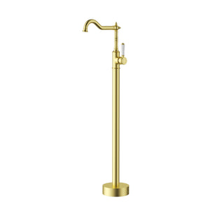 IKON CLASICO FREESTANDING BATH MIXER CERAMIC HANDLE 1015MM BRUSHED GOLD