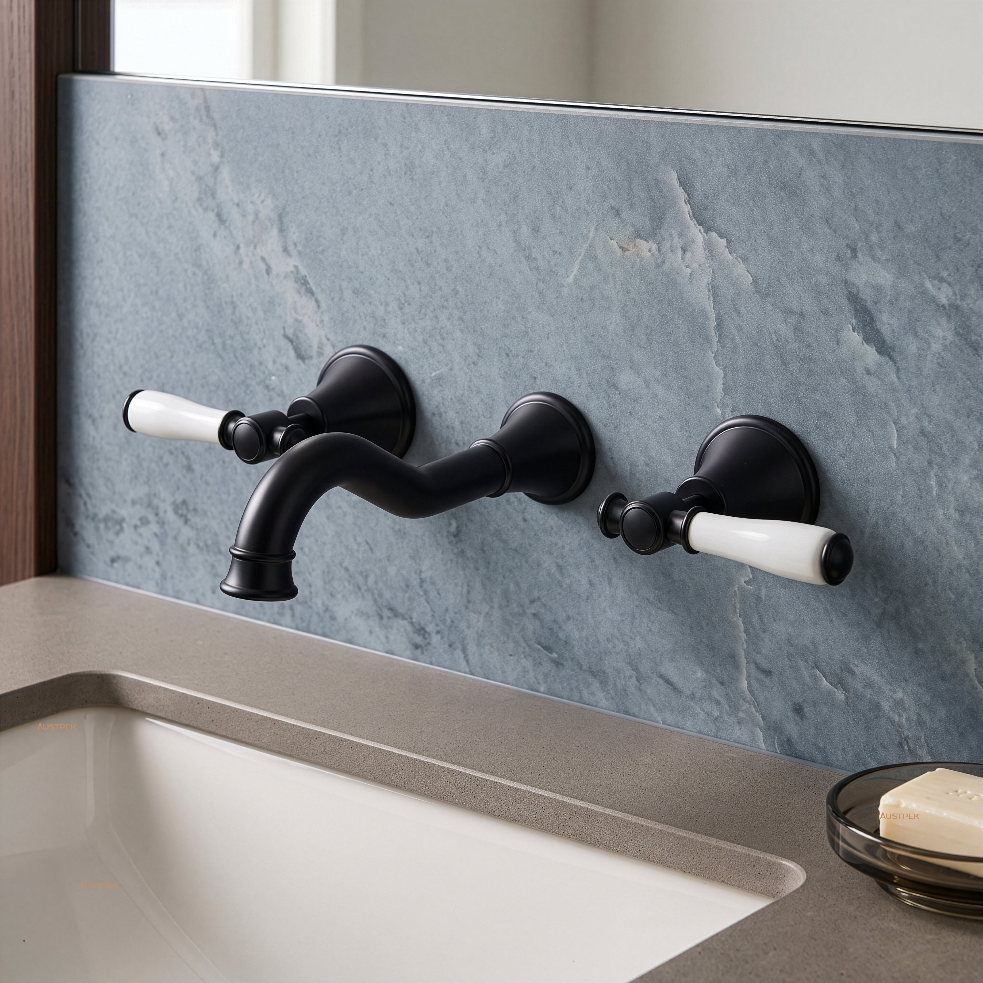 IKON CLASICO THREE PIECE BATH SET MATTE BLACK (CERAMIC HANDLE)