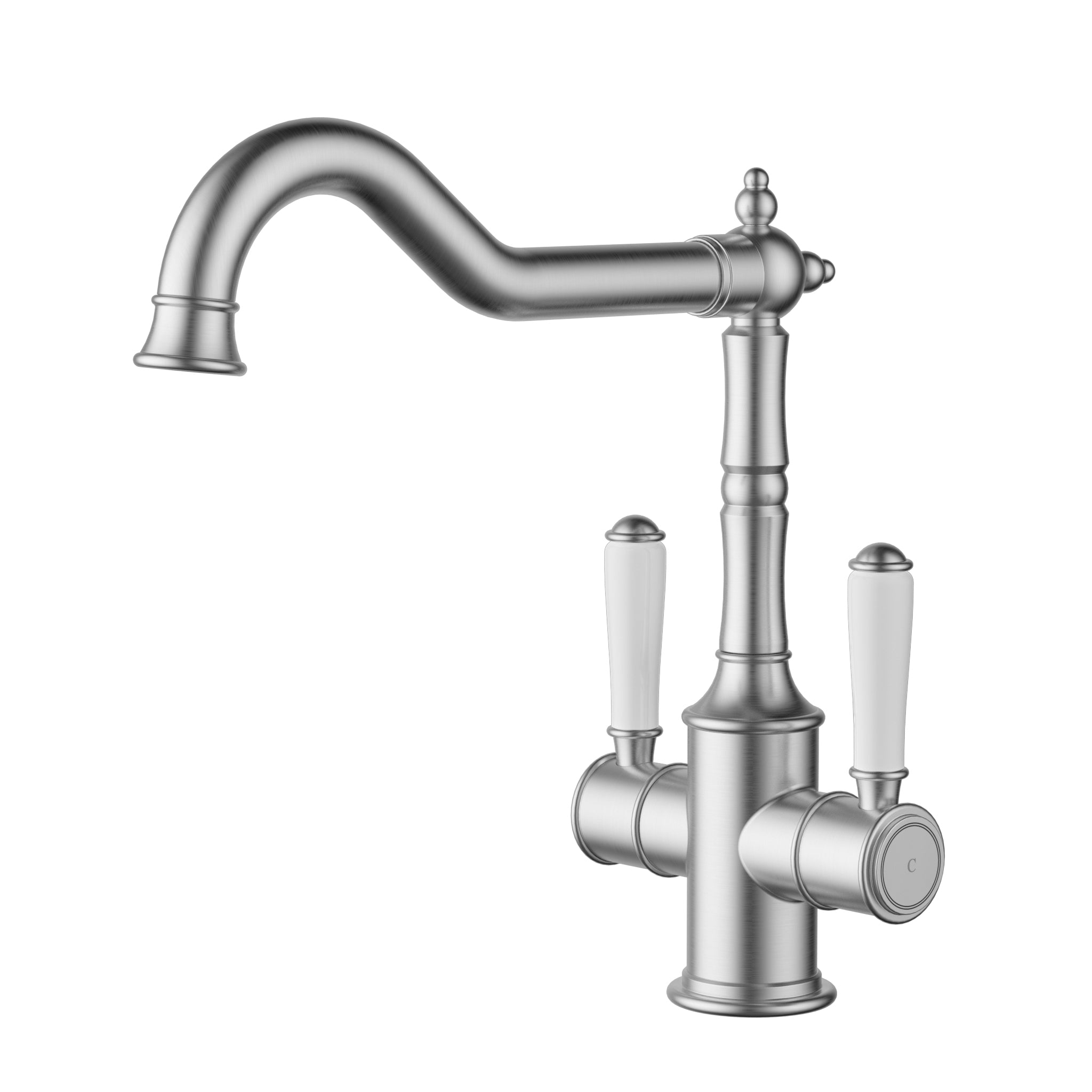 IKON CLASICO TWIN HANDLE SINK MIXER CERAMIC HANDLE 285MM BRUSHED NICKEL