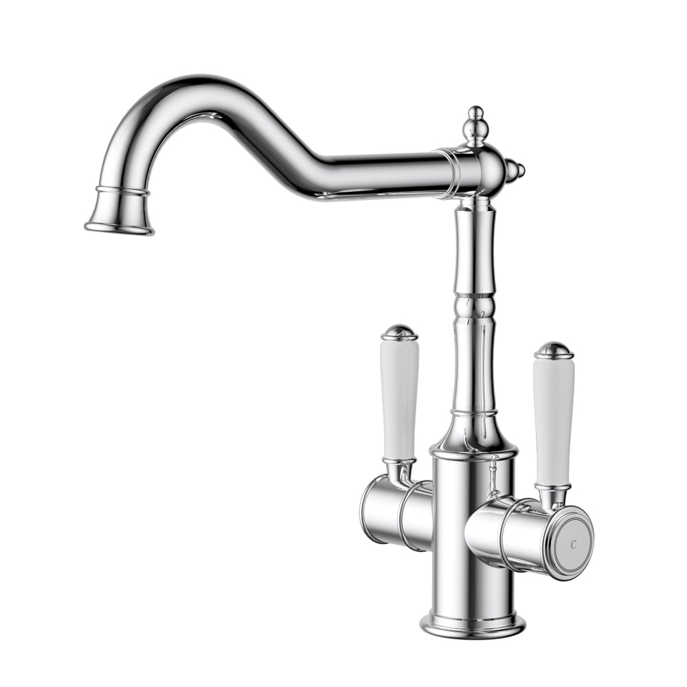 IKON CLASICO TWIN HANDLE SINK MIXER CERAMIC HANDLE 285MM CHROME