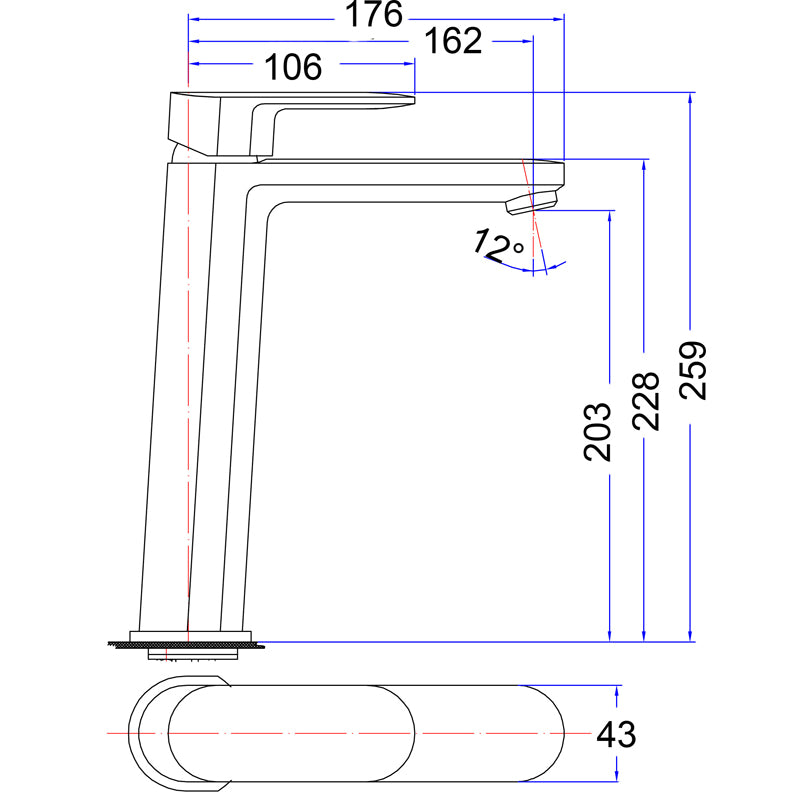 IKON CORA HIGH RISE BASIN MIXER 259MM CHROME