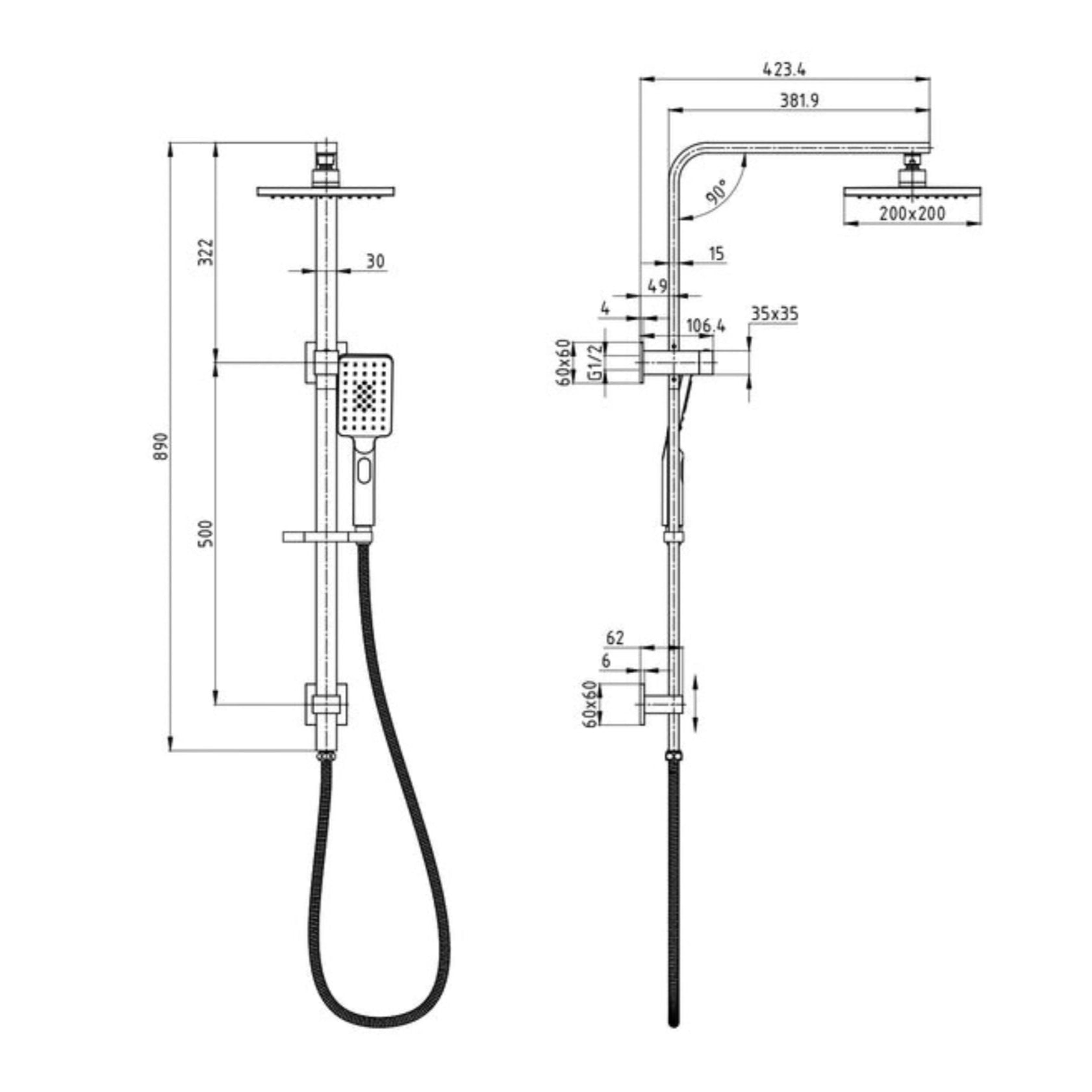 IKON EDEN MULTIFUNCTION TWIN SHOWER SET 890MM MATTE BLACK