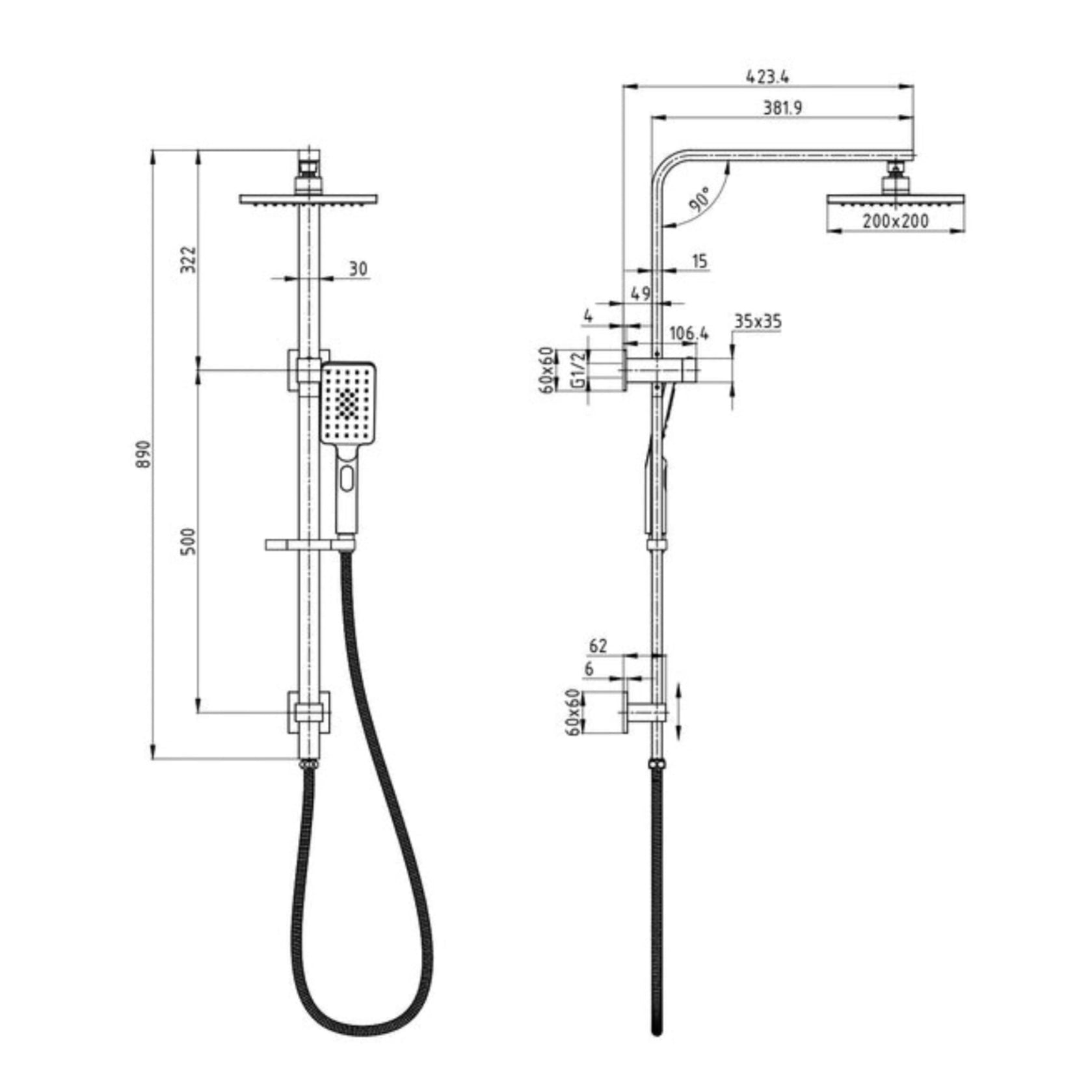 IKON EDEN SHOWER ON RAIL 740MM BRUSHED NICKEL