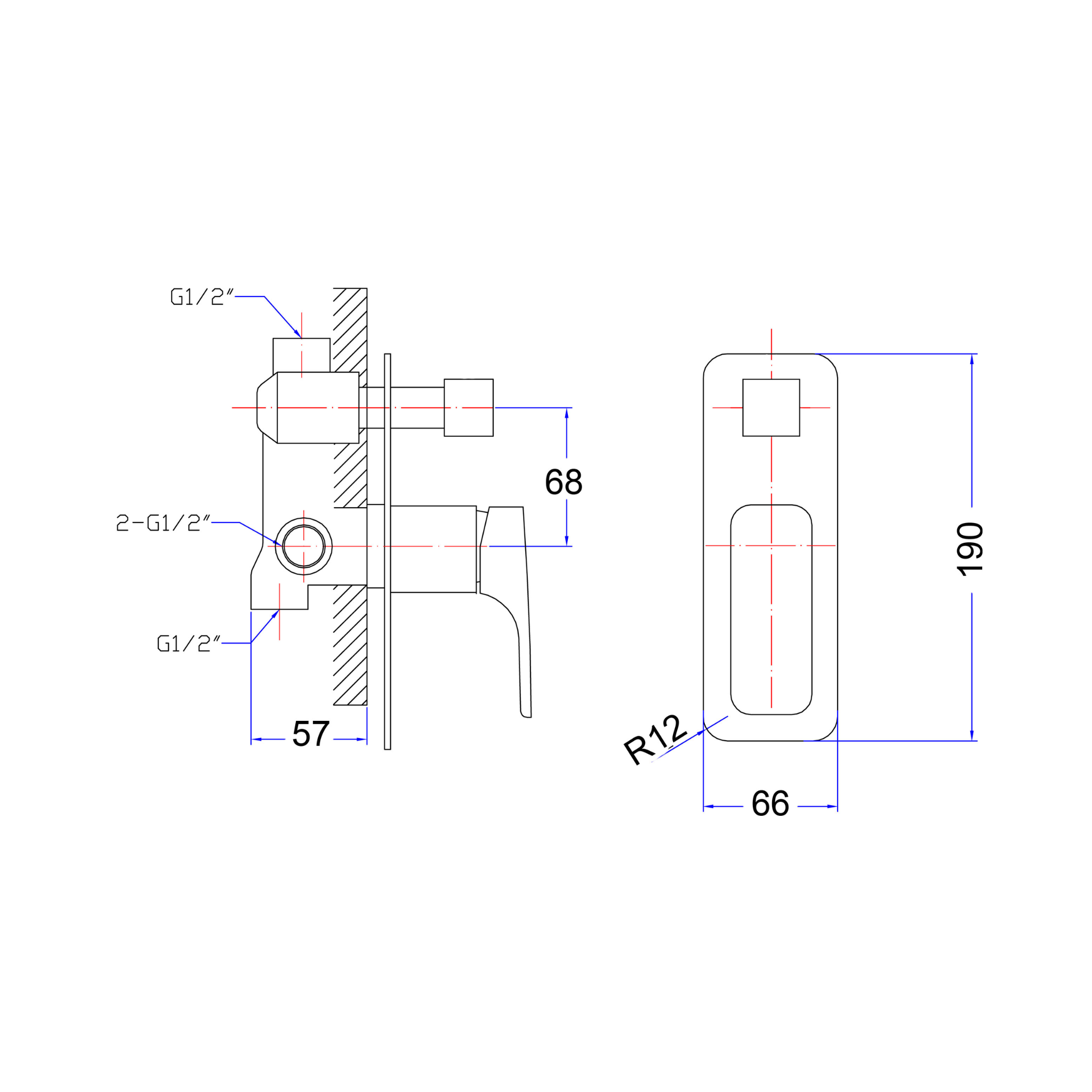 IKON EDEN WALL MIXER DIVERTER 190MM CHROME