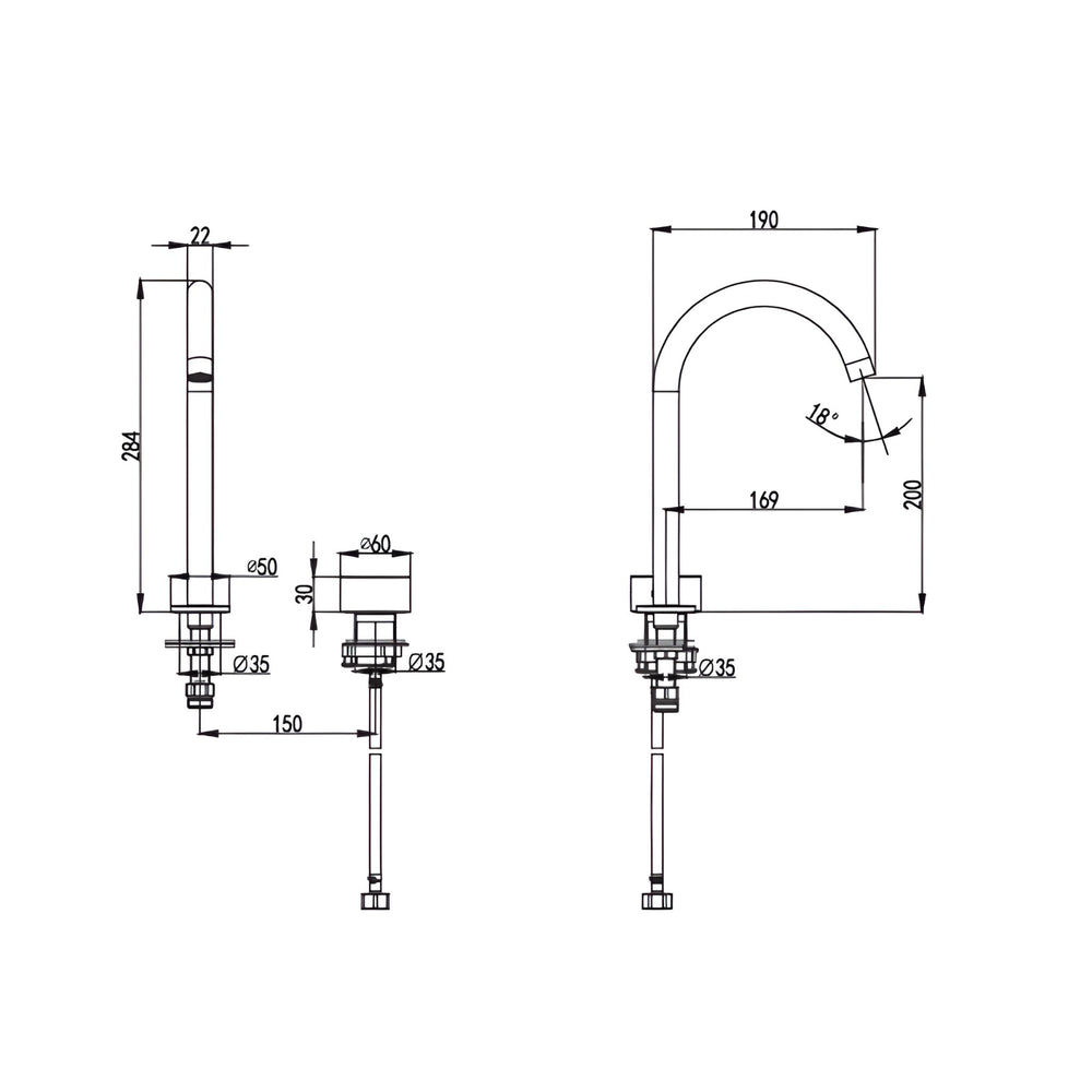 IKON SOKO LEAD FREE HOB BASIN MIXER 284MM CHROME