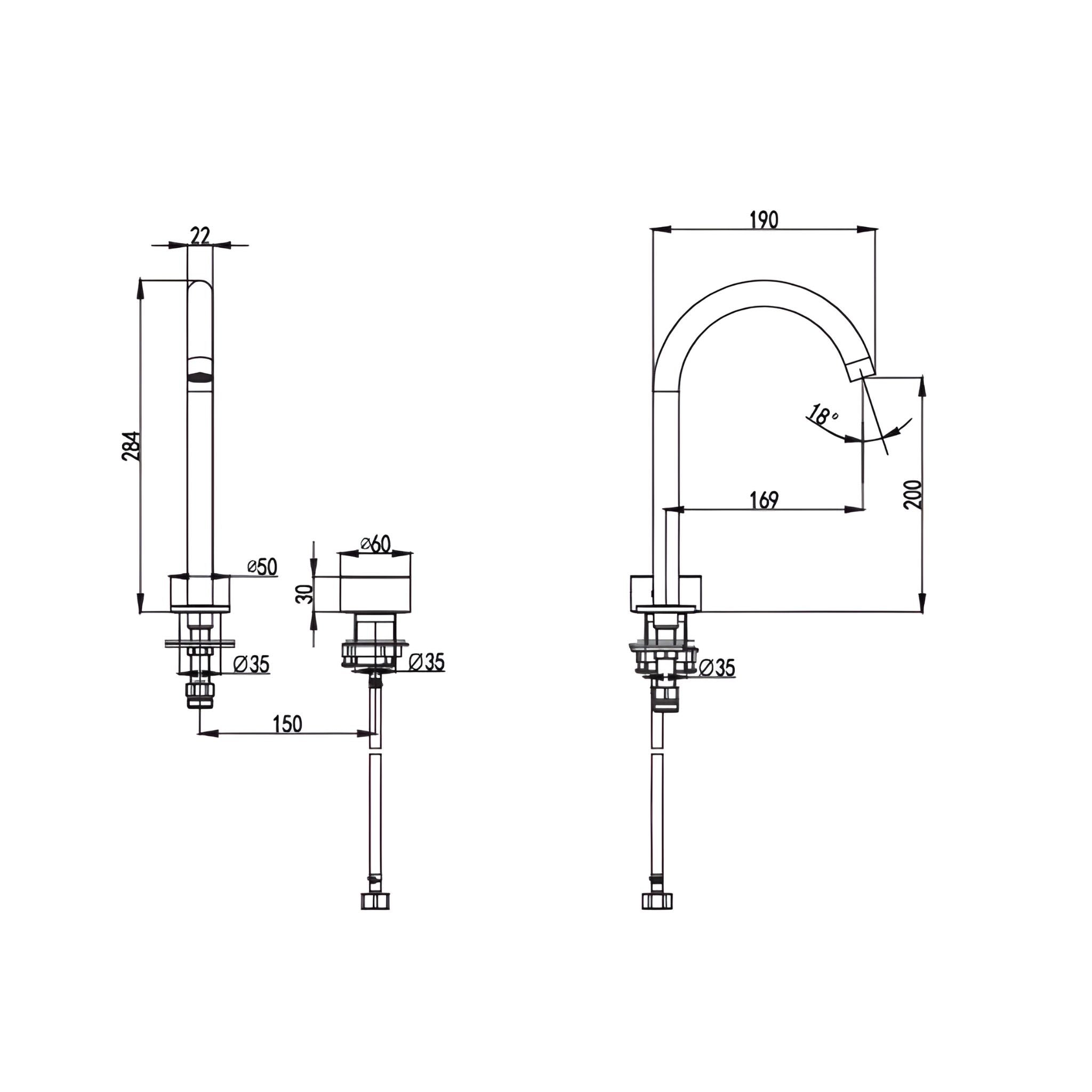 IKON SOKO LEAD FREE HOB BASIN MIXER 284MM CHROME
