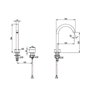 IKON HALI HOB BASIN MIXER 284MM CHROME
