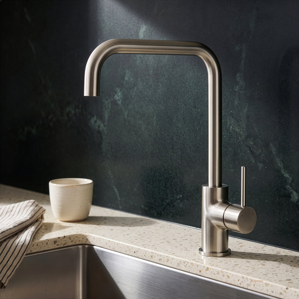 IKON HALI SQUARE NECK SINK MIXER 330MM BRUSHED NICKEL