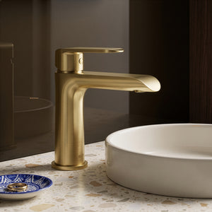 IKON KARA BASIN MIXER 154MM BRUSHED GOLD