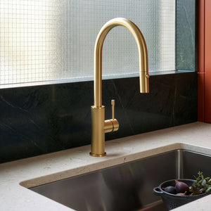 IKON LINIE PULL OUT SINK MIXER 440MM BRUSHED GOLD