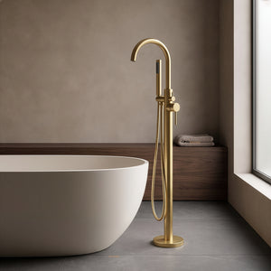 IKON OTUS FREESTANDING BATH MIXER 1100MM BRUSHED GOLD