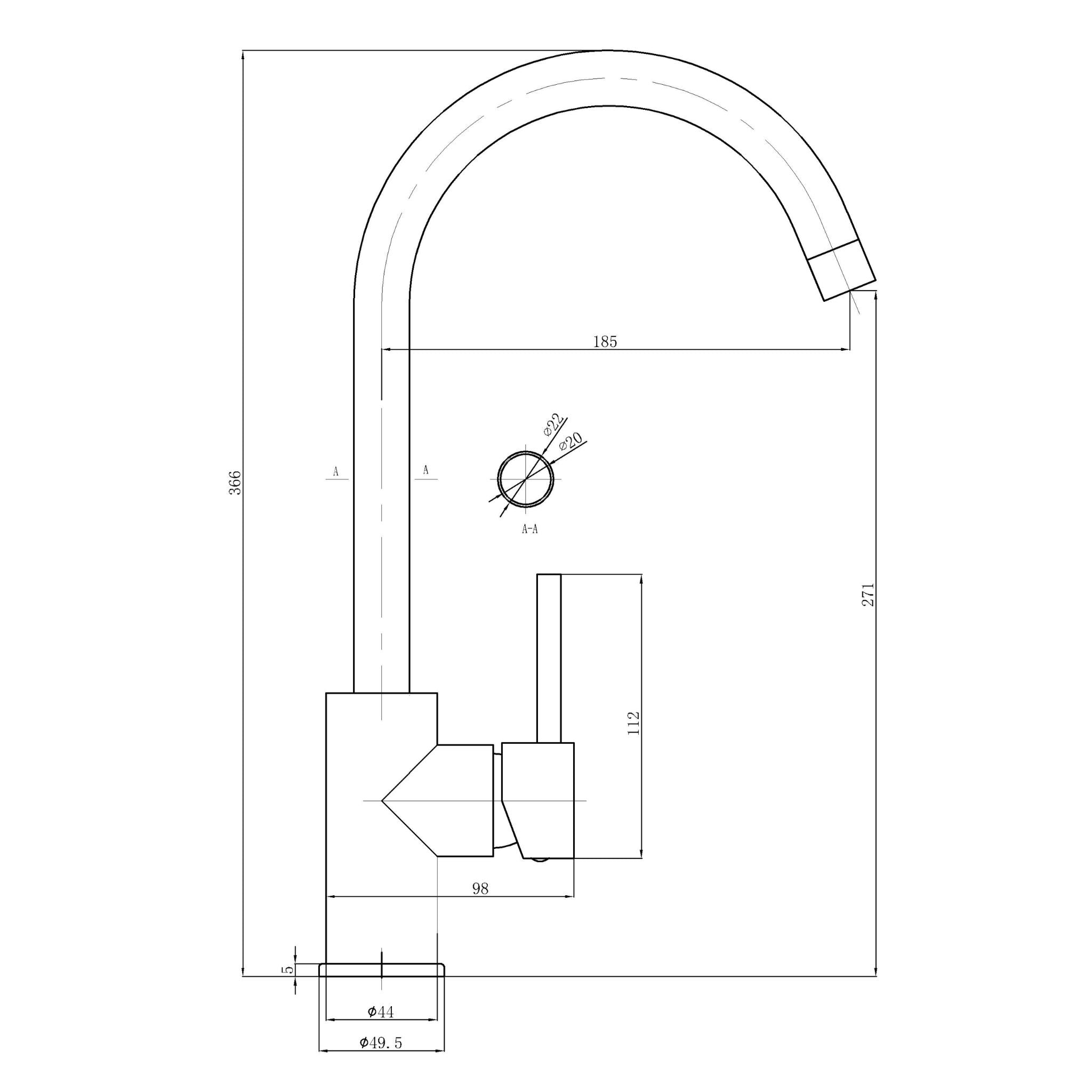 IKON OTUS SINK MIXER GOOSENECK 366MM CHROME