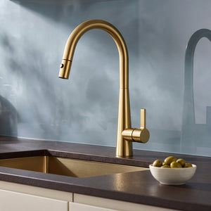IKON OTUS LUX PULL-OUT SINK MIXER 422MM BRUSHED GOLD