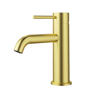 IKON OTUS LEAD FREE SLIMLINE CURVED SPOUT BASIN MIXER 170MM BRUSHED GOLD