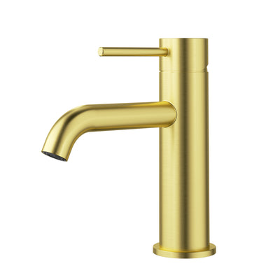 IKON OTUS LEAD FREE SLIMLINE CURVED SPOUT BASIN MIXER 170MM BRUSHED GOLD