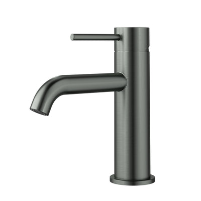 IKON OTUS LEAD FREE SLIMLINE CURVED SPOUT BASIN MIXER 170MM GUN METAL