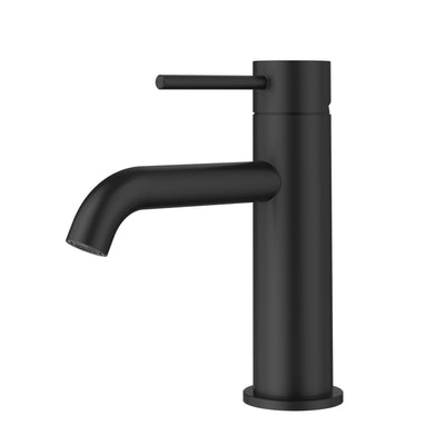 IKON OTUS LEAD FREE SLIMLINE CURVED SPOUT BASIN MIXER 170MM MATTE BLACK