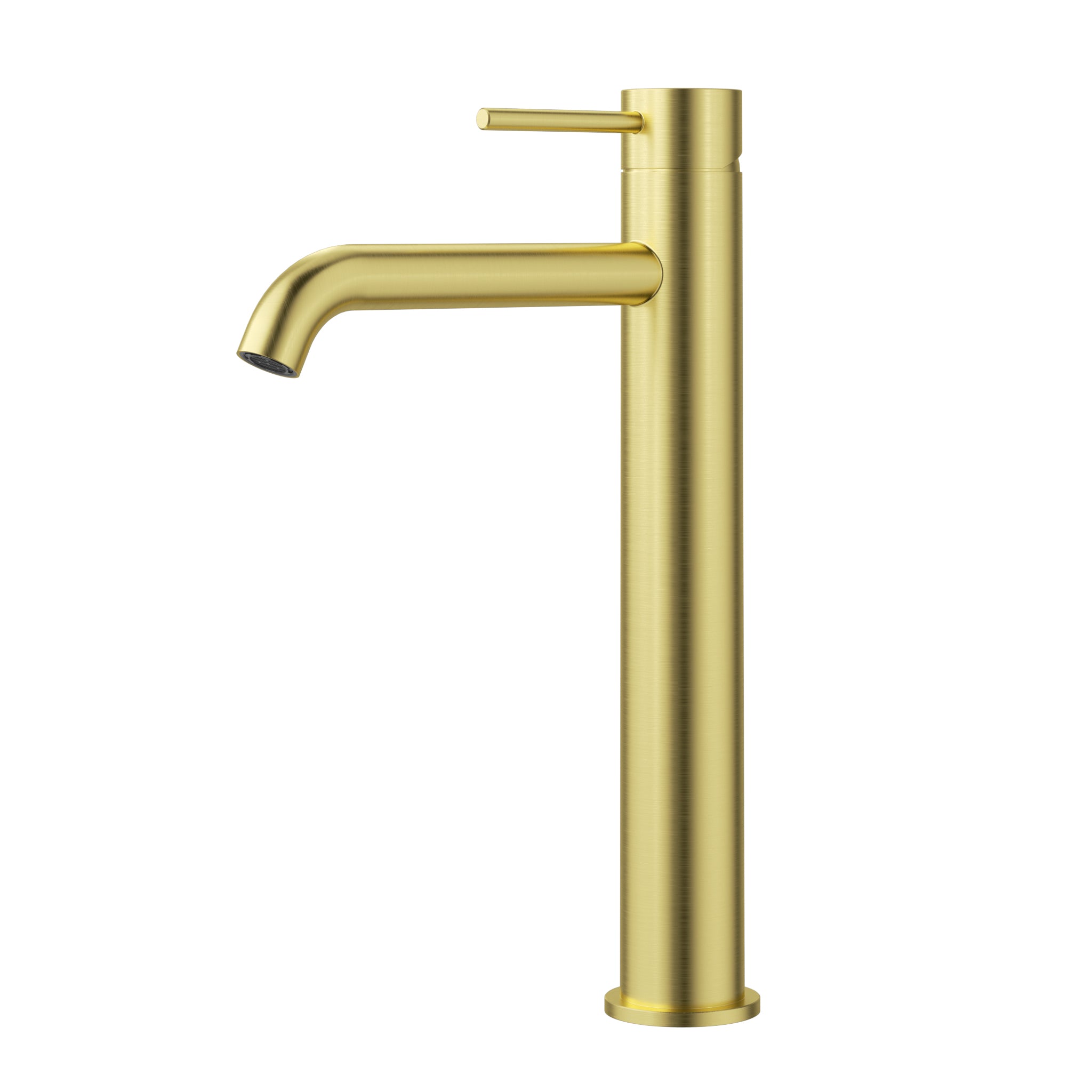 IKON OTUS SLIMLINE CURVED SPOUT HIGH RISE BASIN MIXER 294MM BRUSHED GOLD