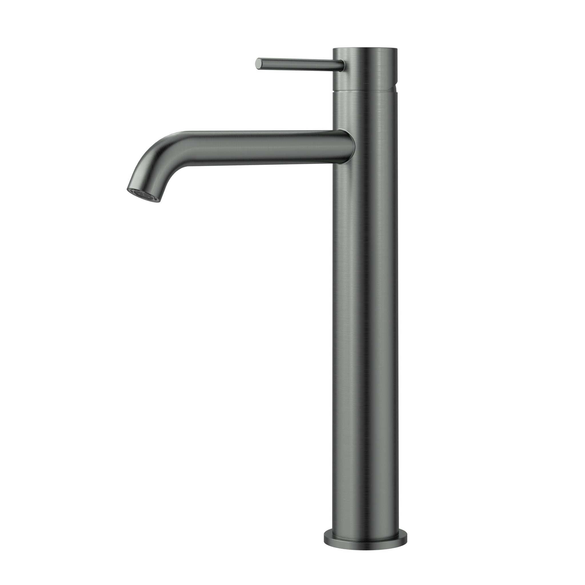 IKON OTUS SLIMLINE CURVED SPOUT HIGH RISE BASIN MIXER 294MM GUN METAL