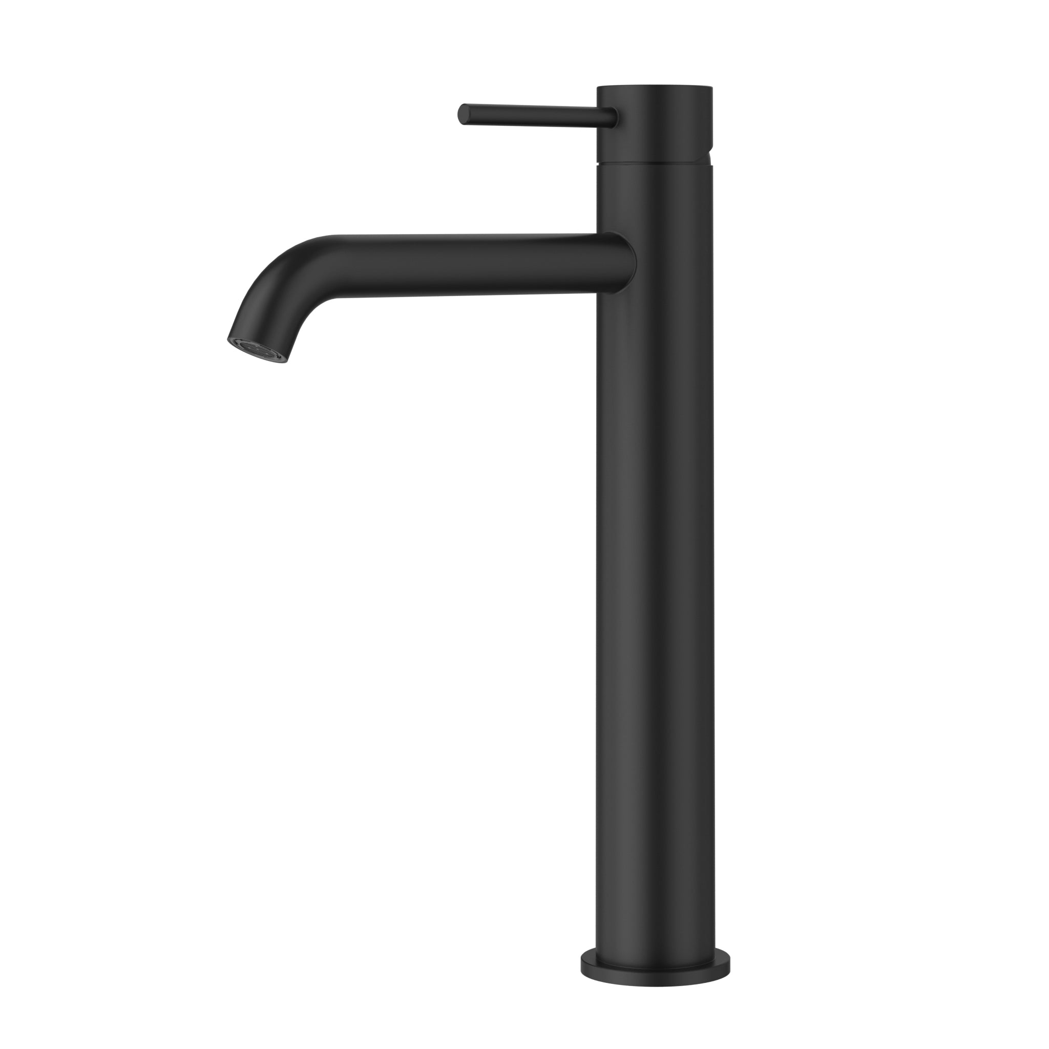 IKON OTUS SLIMLINE CURVED SPOUT HIGH RISE BASIN MIXER 294MM MATTE BLACK