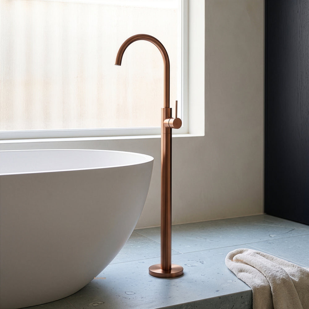 IKON OTUS SLIMLINE FREESTANDING BATH MIXER 1059MM BRUSHED COPPER
