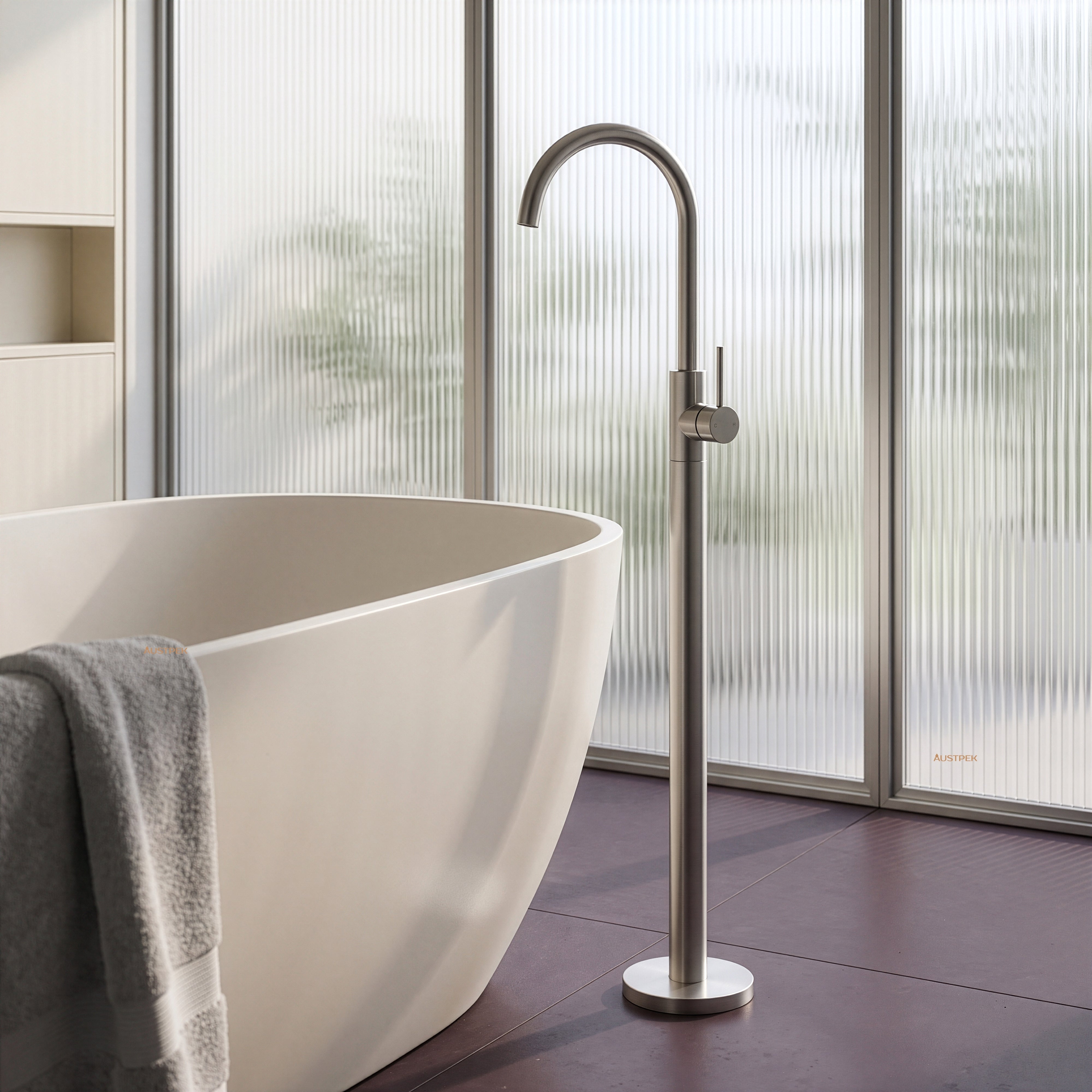 IKON OTUS SLIMLINE FREESTANDING BATH MIXER 1059MM BRUSHED NICKEL