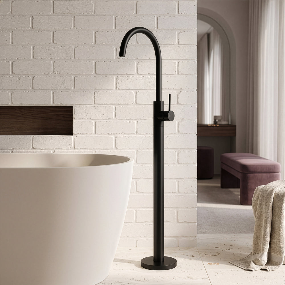 IKON OTUS SLIMLINE FREESTANDING BATH MIXER 1059MM MATTE BLACK