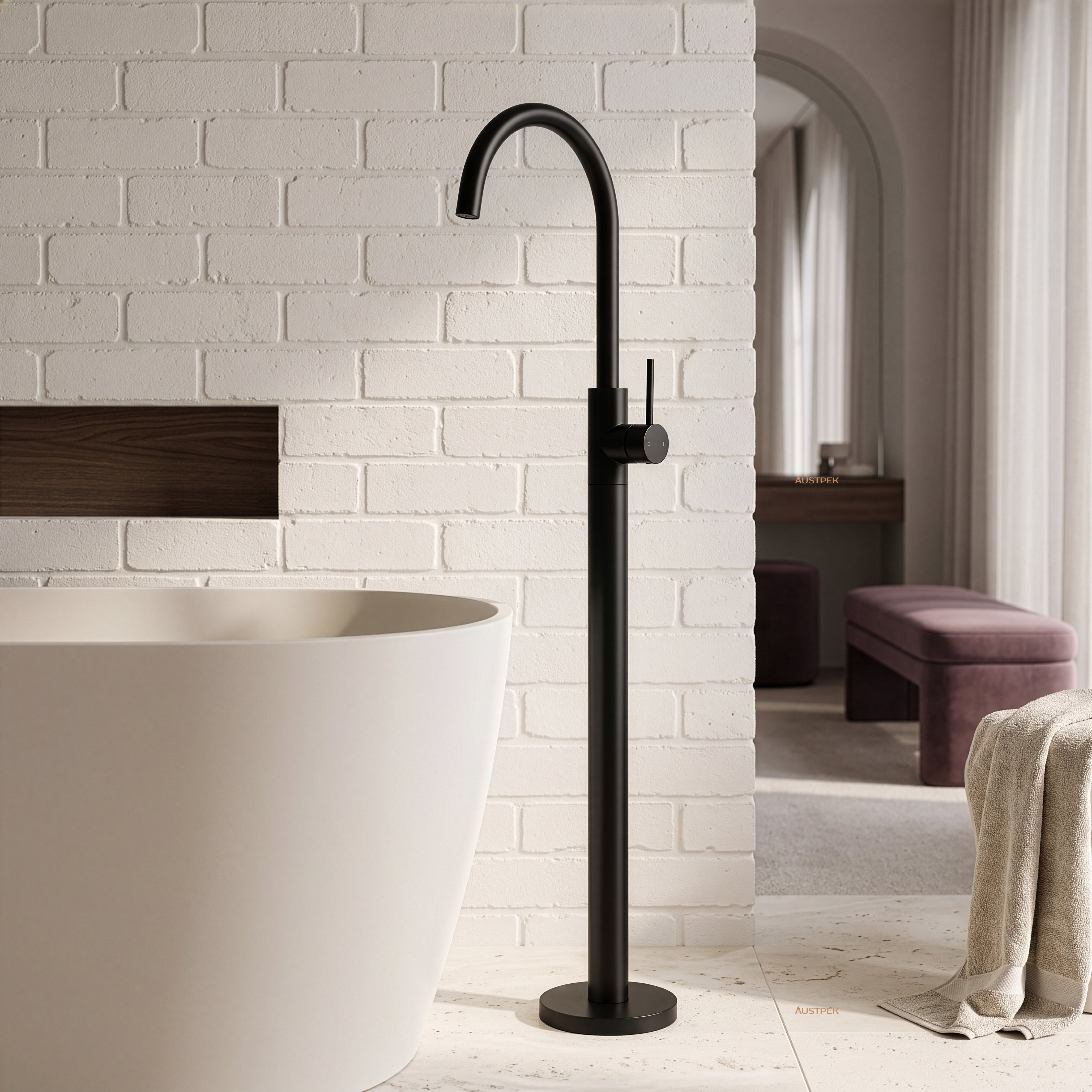 IKON OTUS SLIMLINE FREESTANDING BATH MIXER 1059MM MATTE BLACK