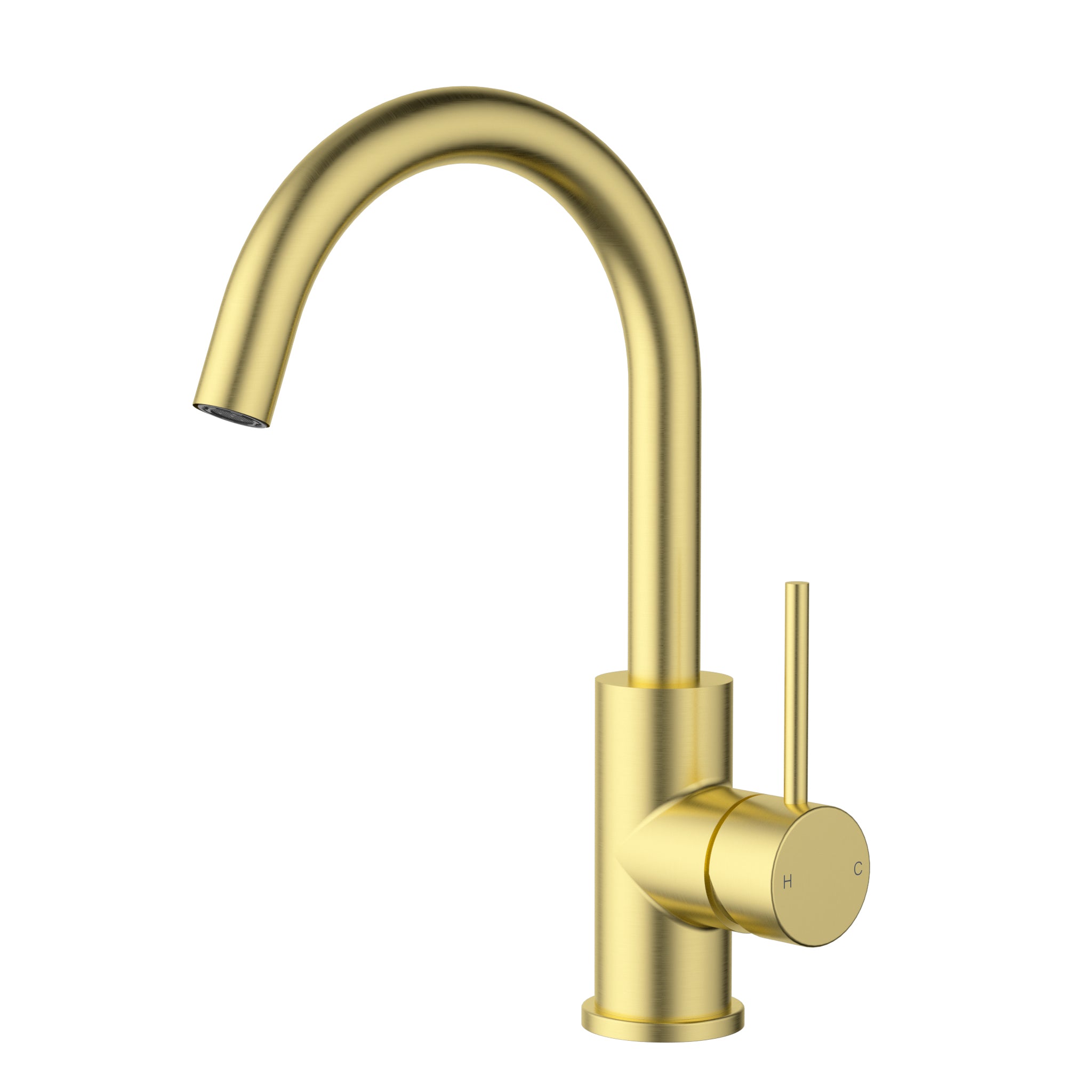 IKON OTUS SLIMLINE GOOSENECK BASIN MIXER 286MM BRUSHED GOLD