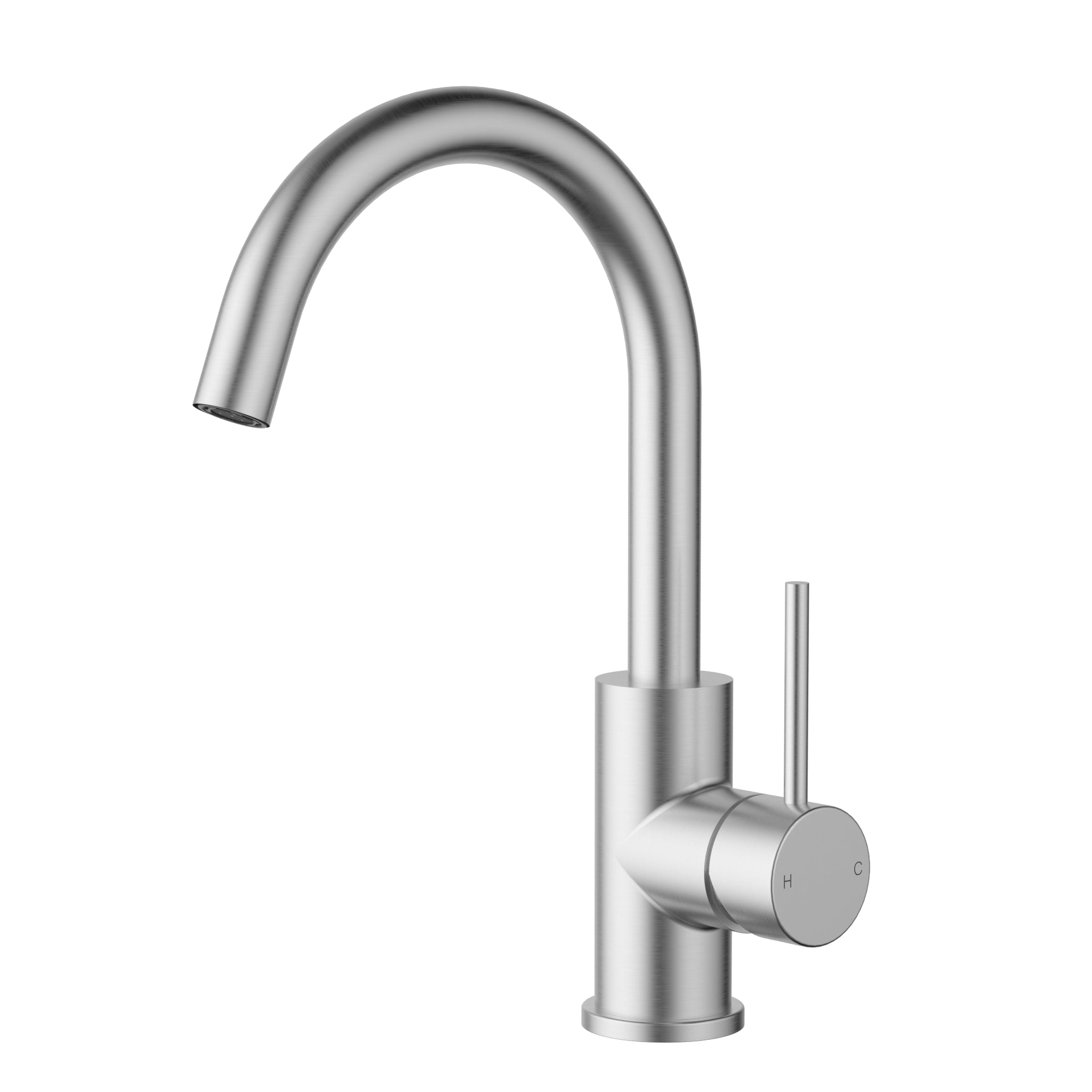 IKON OTUS SLIMLINE GOOSENECK BASIN MIXER 286MM STAINLESS STEEL