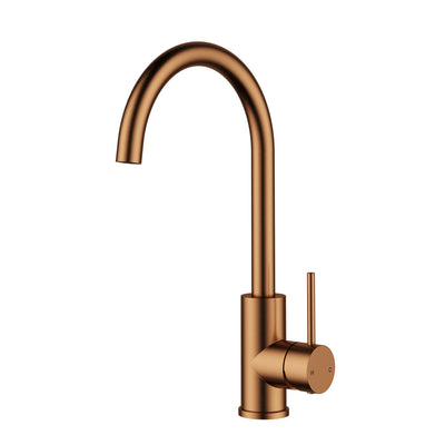 IKON OTUS SLIMLINE GOOSENECK SINK MIXER 341MM BRUSHED COPPER