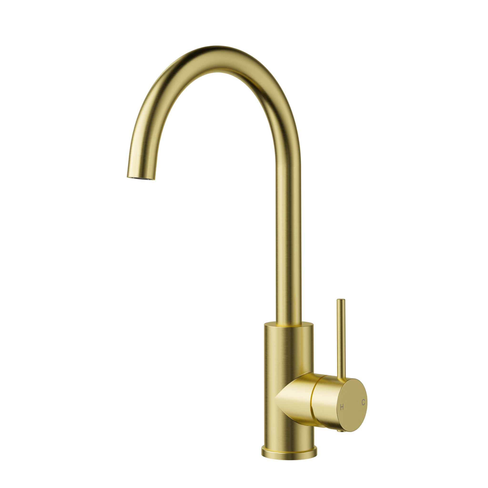 IKON OTUS SLIMLINE GOOSENECK SINK MIXER 341MM BRUSHED GOLD