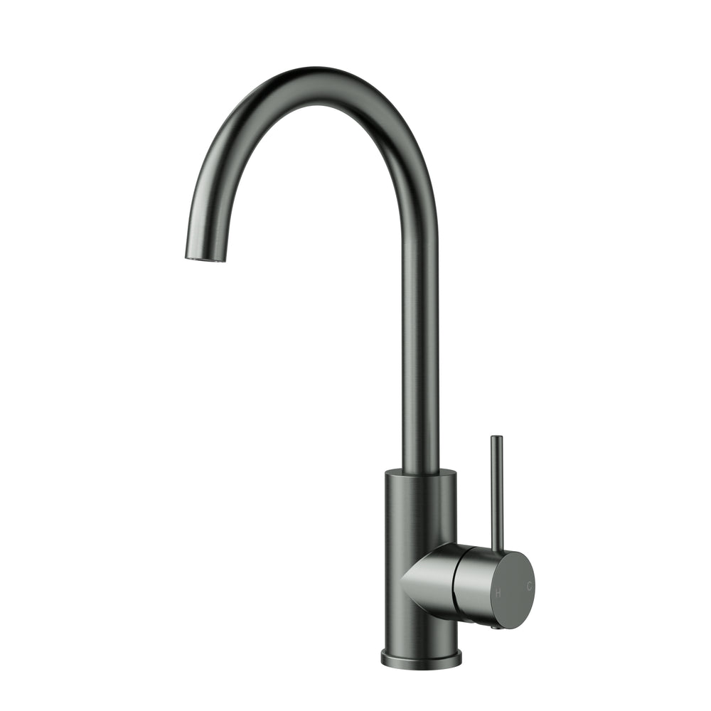 IKON OTUS LEAD FREE SLIMLINE GOOSENECK SINK MIXER 341MM GUN METAL