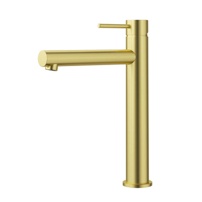 IKON OTUS LEAD FREE SLIMLINE STRAIGHT SPOUT HIGH RISE BASIN MIXER 295MM BRUSHED GOLD