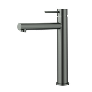 IKON OTUS SLIMLINE STRAIGHT SPOUT HIGH RISE BASIN MIXER 295MM GUN METAL