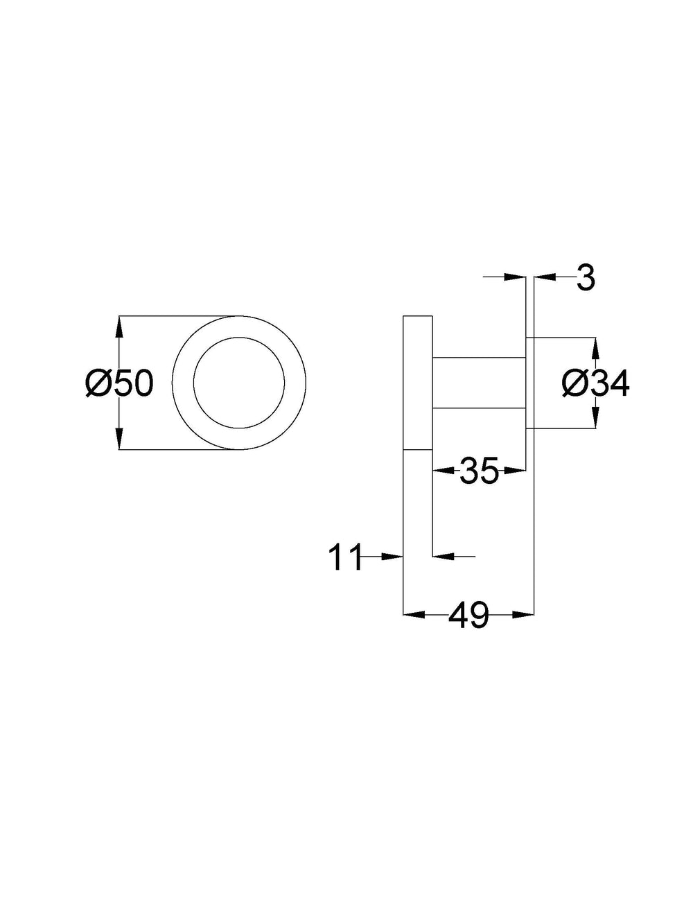 IKON OTUS SLIMLINE SS304 ROBE HOOK CHROME