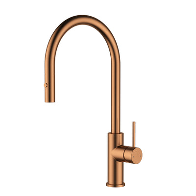 IKON OTUS SLIMLINE SS GOOSENECK PULL OUT SINK MIXER 440MM BRUSHED COPPER