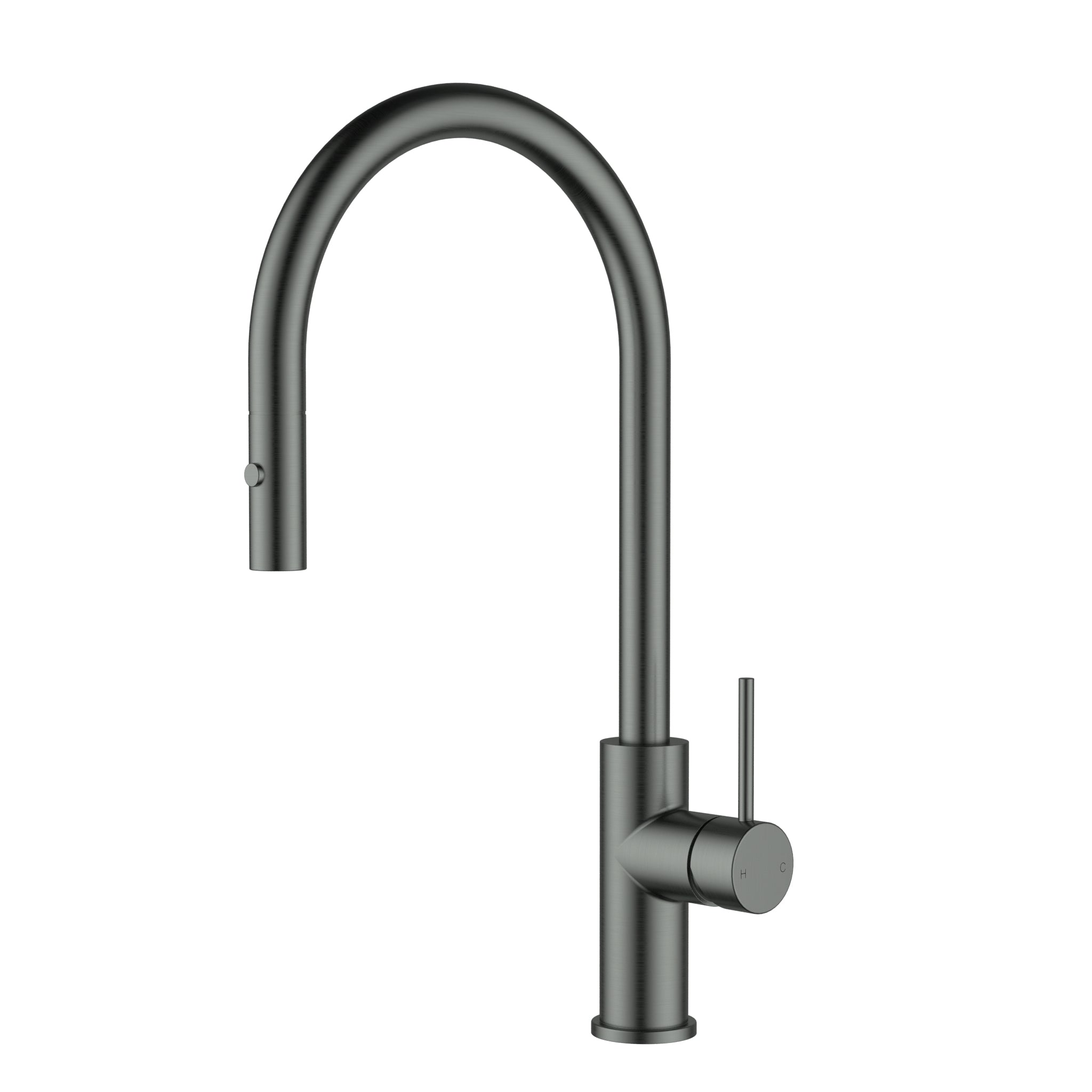 IKON OTUS SLIMLINE SS GOOSENECK PULL OUT SINK MIXER 440MM GUN METAL