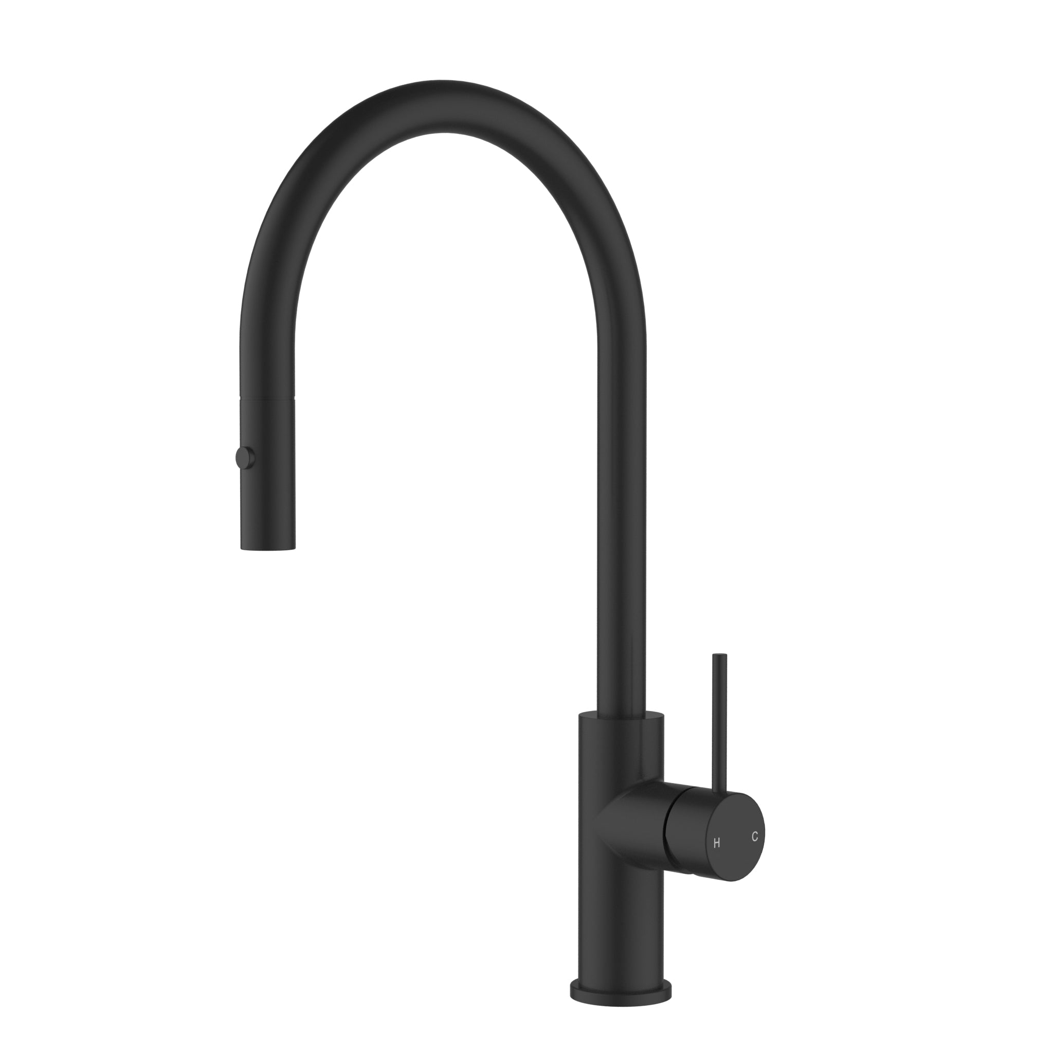 IKON OTUS SLIMLINE SS GOOSENECK PULL OUT SINK MIXER 440MM MATTE BLACK