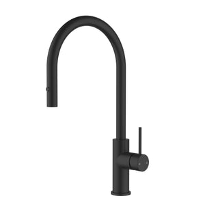IKON OTUS SLIMLINE SS GOOSENECK PULL OUT SINK MIXER 440MM MATTE BLACK
