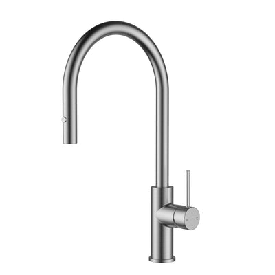 IKON OTUS LEAD FREE SLIMLINE SS GOOSENECK PULL OUT SINK MIXER 440MM STAINESS STEEL