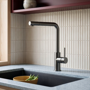 IKON OTUS SLIMLINE SS PULL OUT SINK MIXER 352MM GUN METAL