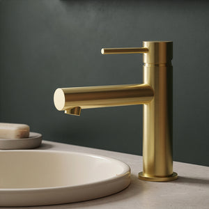 IKON OTUS SLIMLINE STRAIGHT SPOUT BASIN MIXER 168MM BRUSHED GOLD