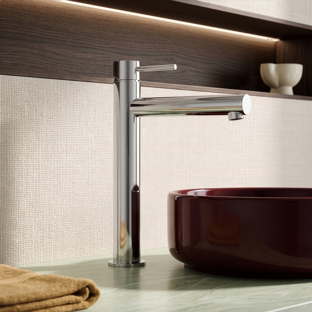 IKON OTUS SLIMLINE STRAIGHT SPOUT HIGH RISE BASIN MIXER 295MM CHROME