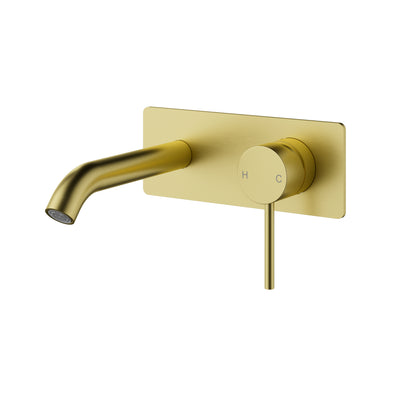 IKON OTUS LEAD FREE SLIMLINE WALL BASIN MIXER TRIM KIT WITH BODY 220MM BRUSHED GOLD