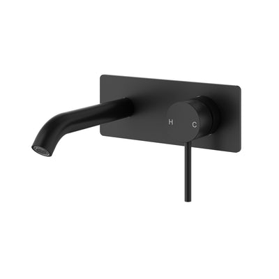 IKON OTUS LEAD FREE SLIMLINE WALL BASIN MIXER TRIM KIT WITH BODY 220MM MATTE BLACK