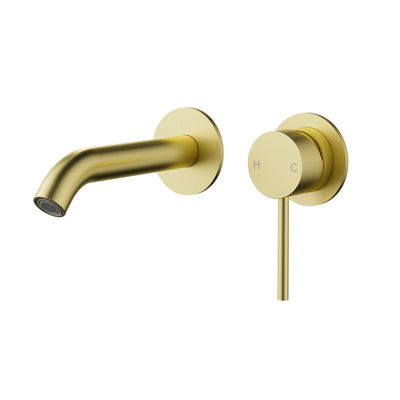 IKON OTUS LEAD FREE SLIMLINE WALL BASIN MIXER TRIM KIT WITH BODY 182MM BRUSHED GOLD